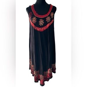 Riviera Sun 2X Tank Dress Black Red Embroidered Beach Hawaiian Tropical Festival